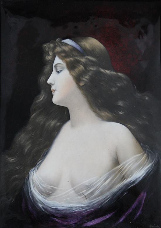 J. Sarlandie. A Limoges Art Nouveau enamel portrait plaque